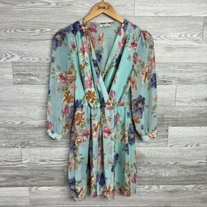 The Clothing Company Long Sleeve Blue Floral Pleated Dress Size M Chiffon Lined